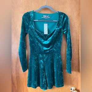 Urban Outfitters green velvet romper